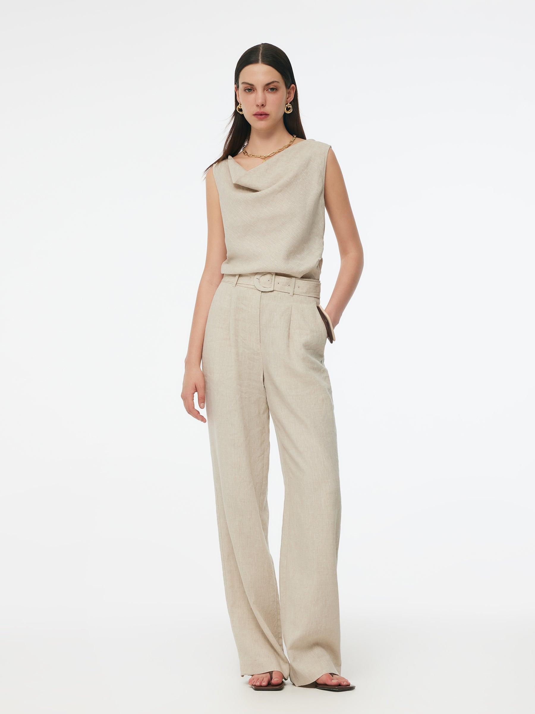 100% Linen Cowl Neck Women Tank Top Product Image