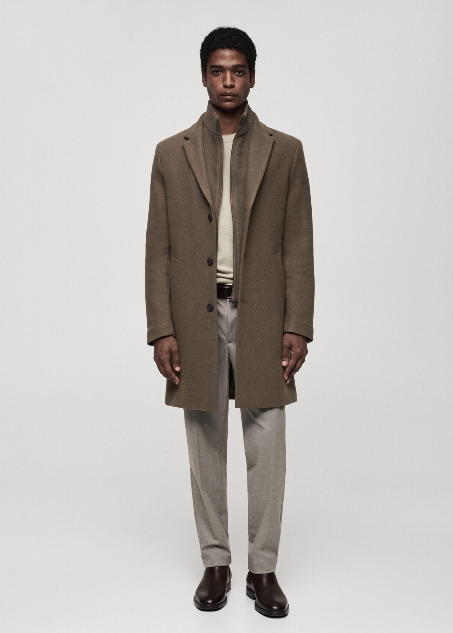 Detachable hood wool coat - Men | MANGO USA Product Image