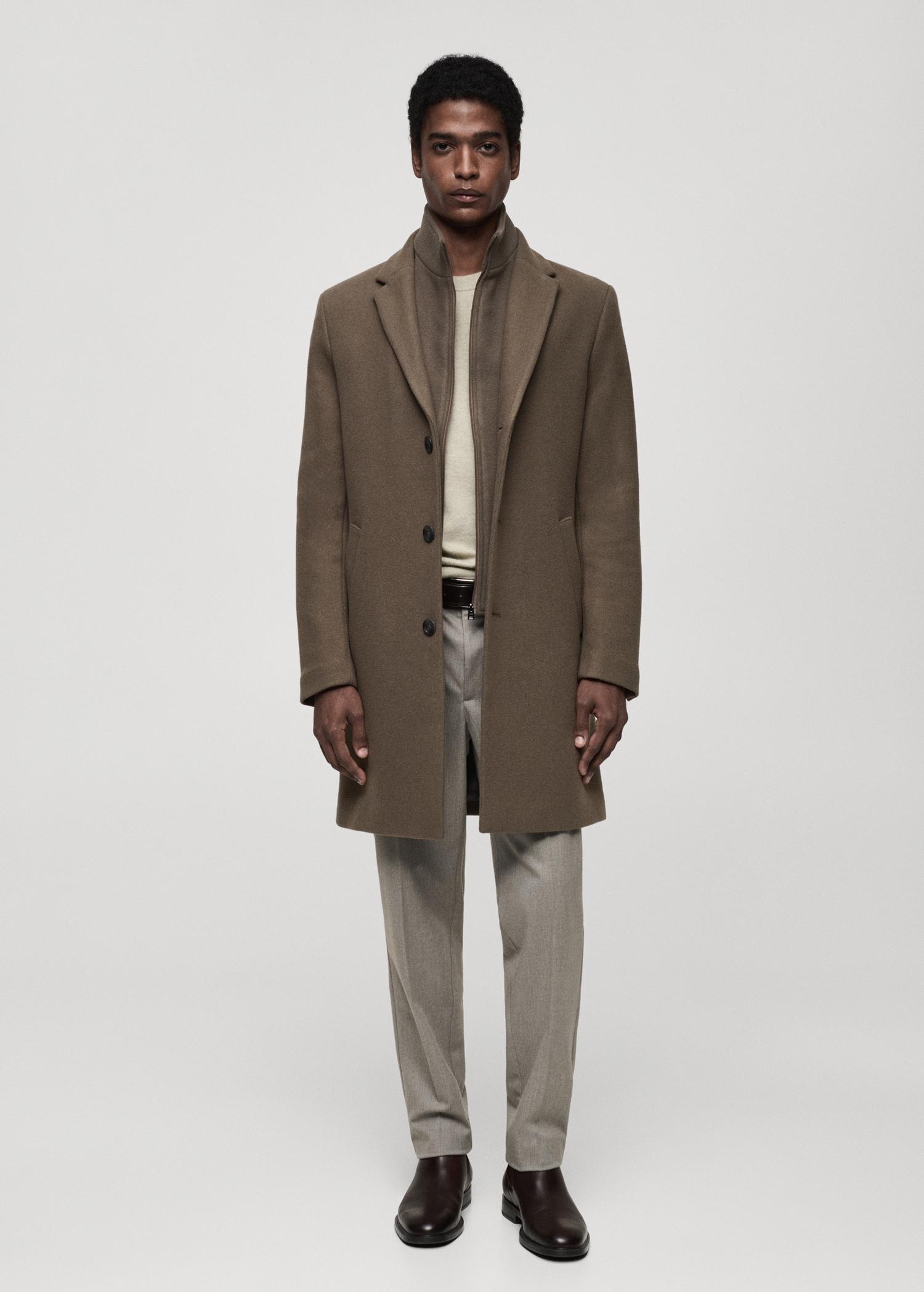 Detachable hood wool coat - Men | MANGO USA Product Image