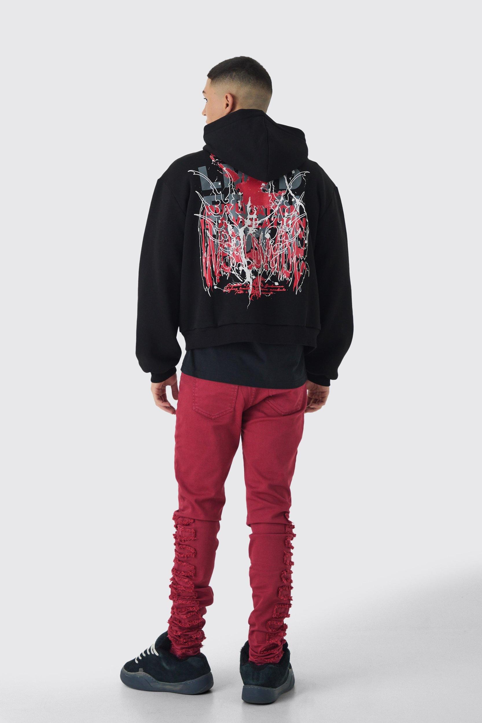 Oversized Boxy Large Scale Gothic Print Zip Through Hoodie | boohooMAN USA Product Image