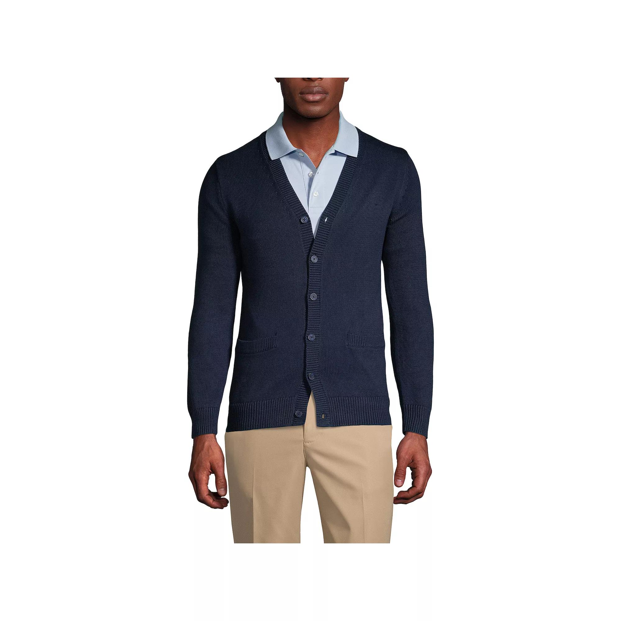 Men's Lands' End School Uniform Button Front V-Neck Cardigan Sweater,  Product Image