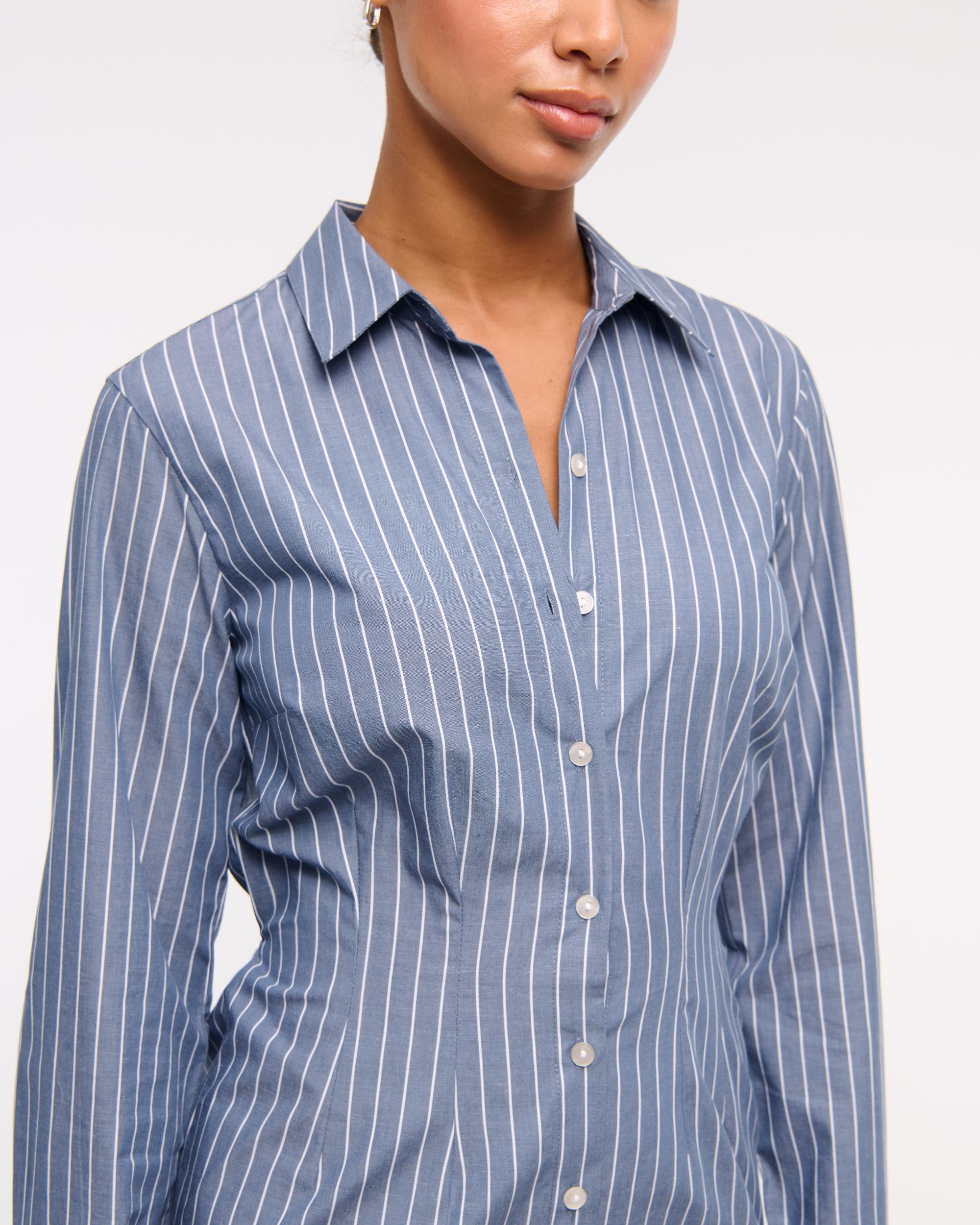 Fitted Long-Sleeve Mini Shirt Dress Product Image