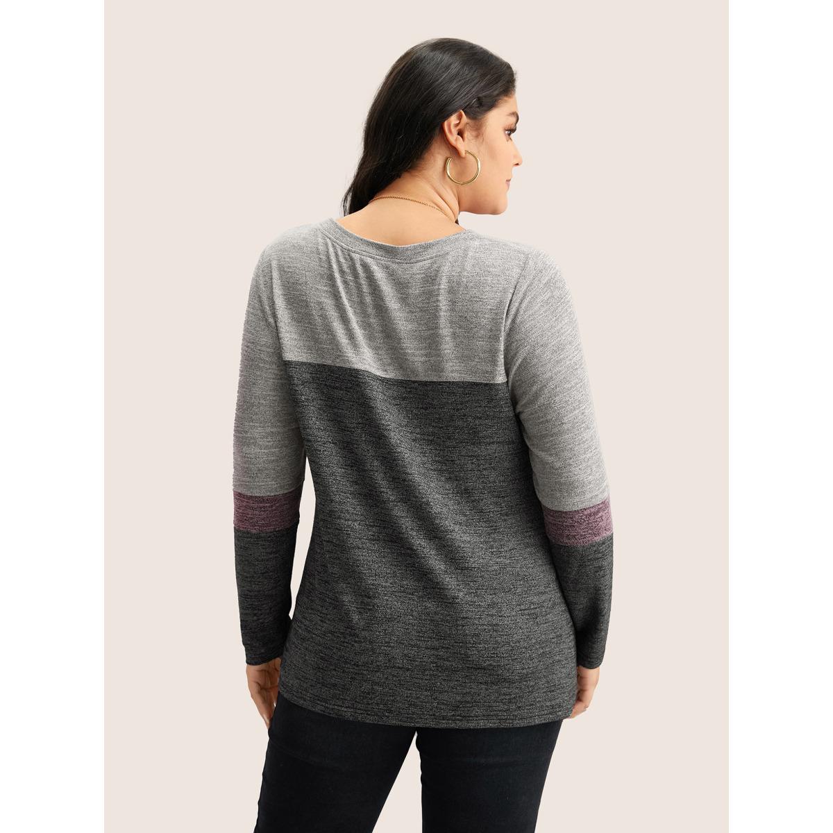 Plus Size Heather Colorblock Contrast Crew Neck T-shirt Multicolor Women Casual Texture Plain Round Neck Everyday T-shirts BloomChic 18-20/2X Product Image