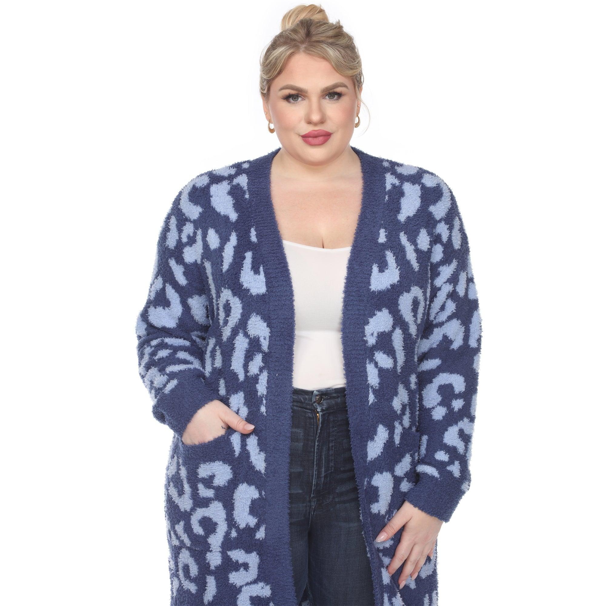 Leopard Print Open Front Sherpa Coat - Plus Product Image