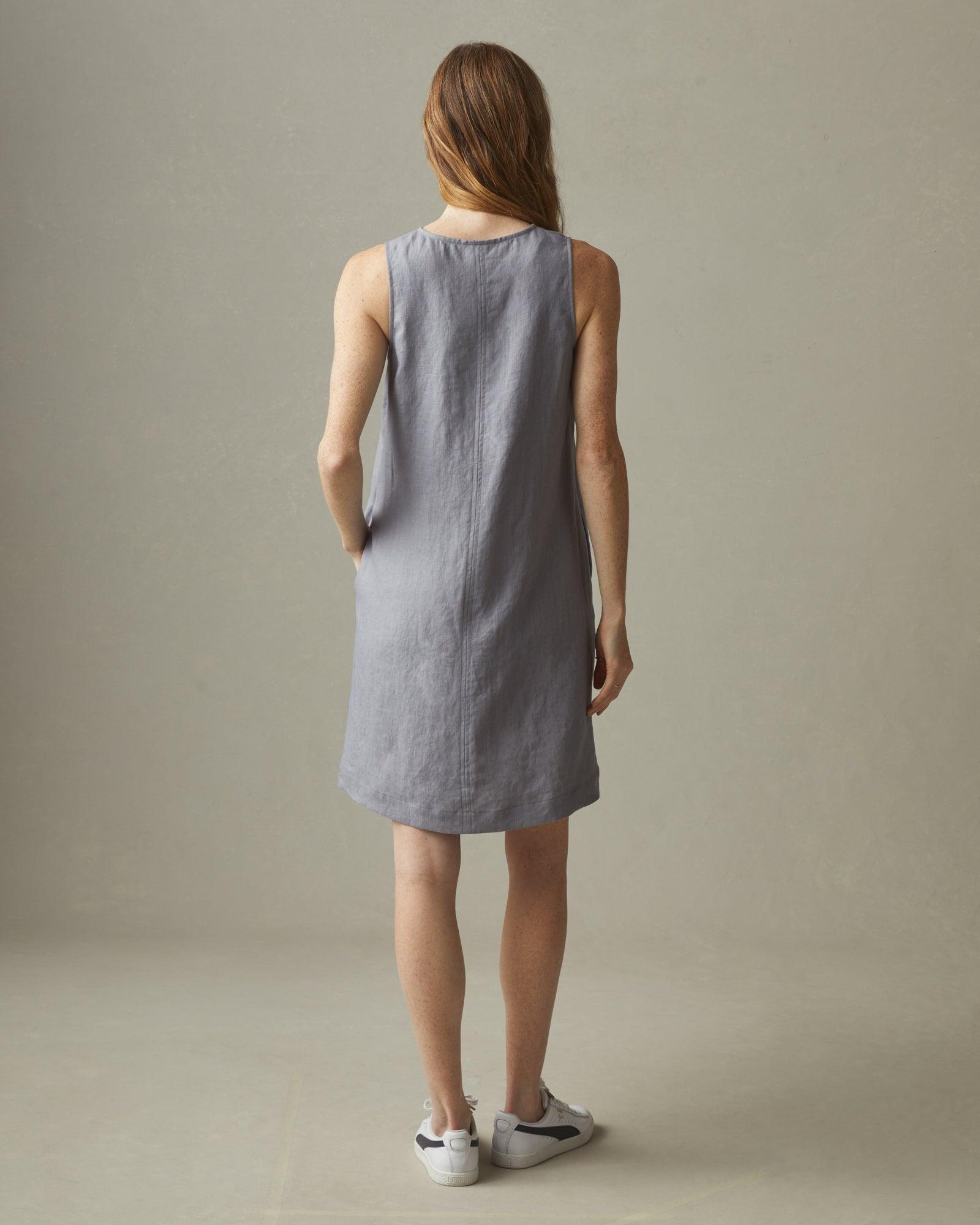 Women's Linen V-Neck A-Line Dress - Grey Lavender Product Image