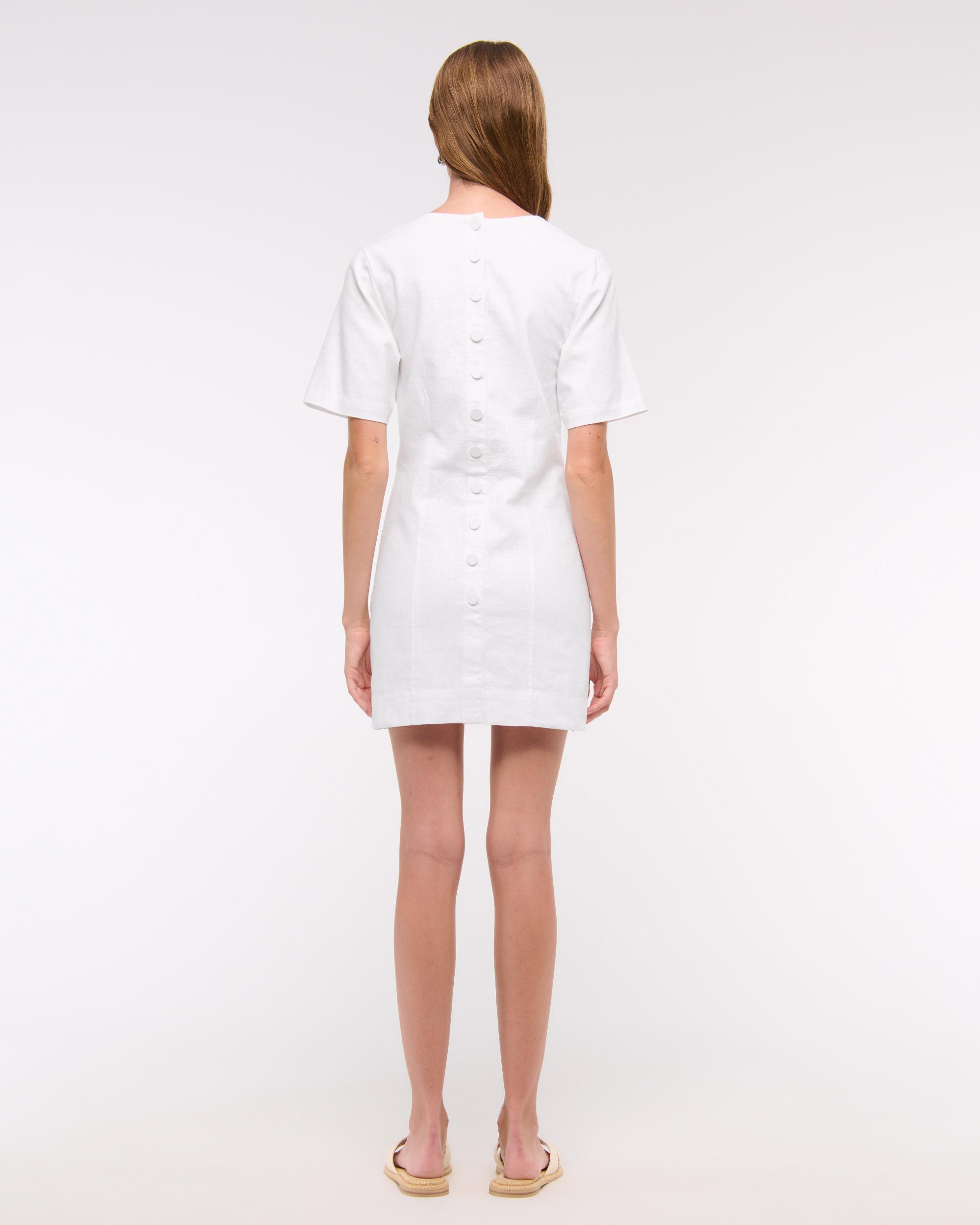Short-Sleeve Linen-Blend Button Mini Dress Product Image