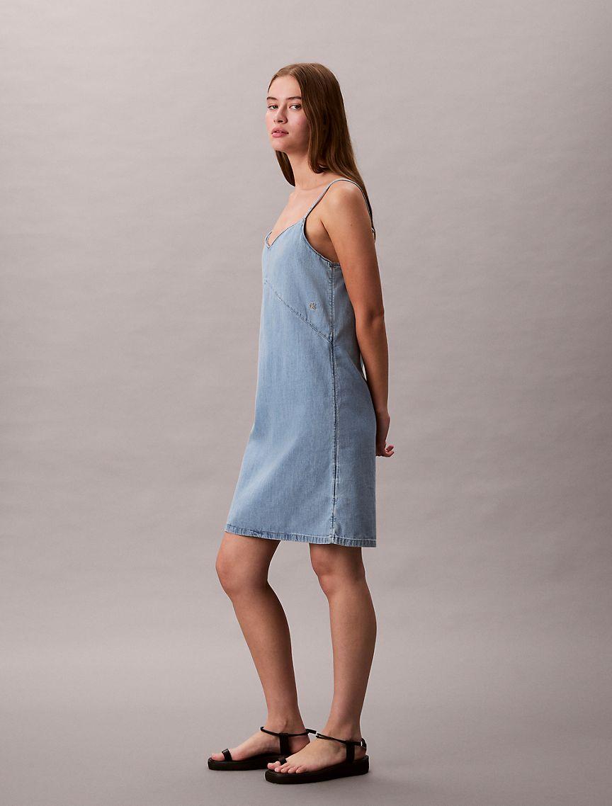 Denim Strappy Mini Dress Product Image