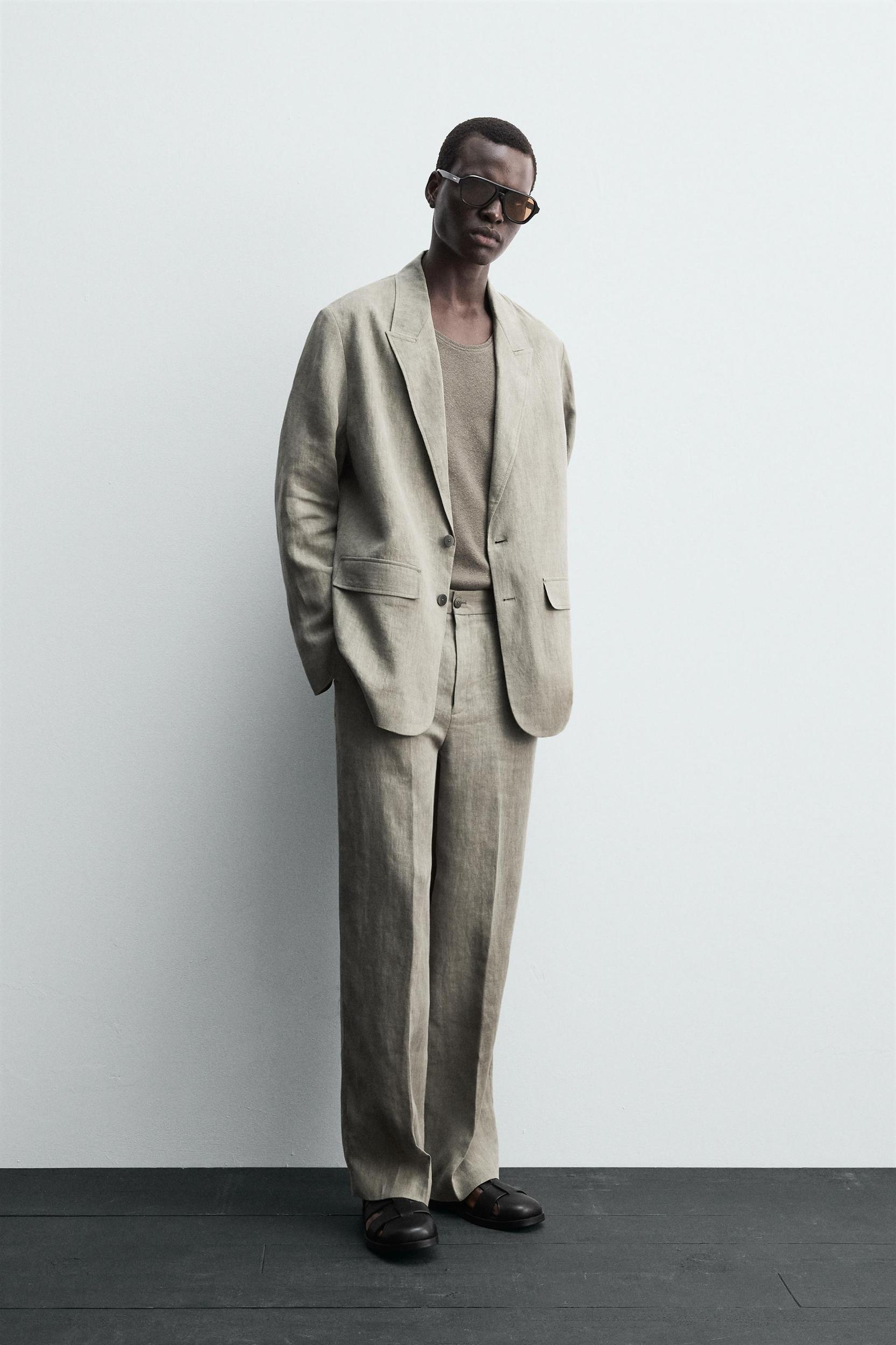 100% WASHED LINEN SUIT PANTS Product Image
