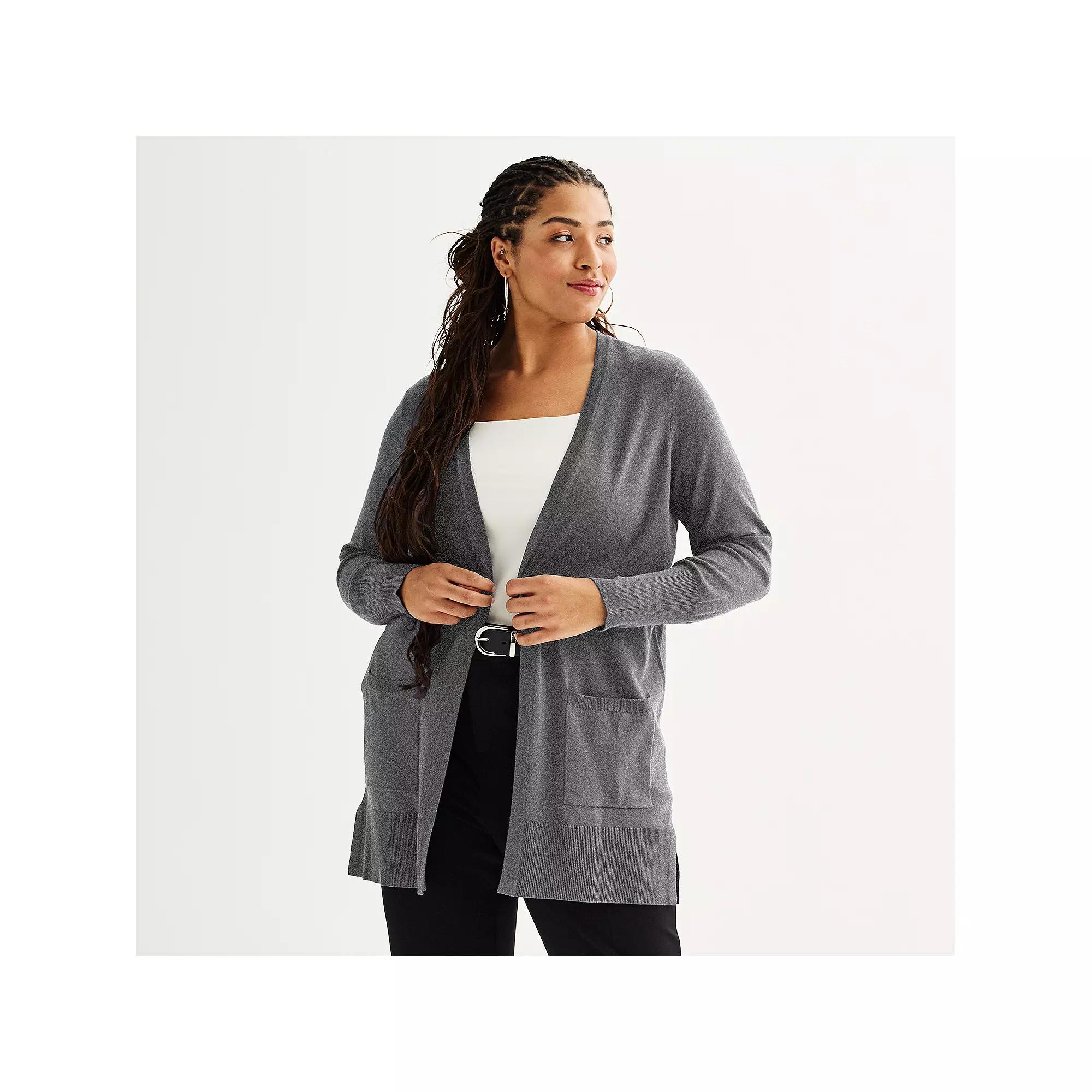 Plus Size Nine West Essential Pocketed Cardigan, Women's, Size: 4XL, Coal Grey Product Image