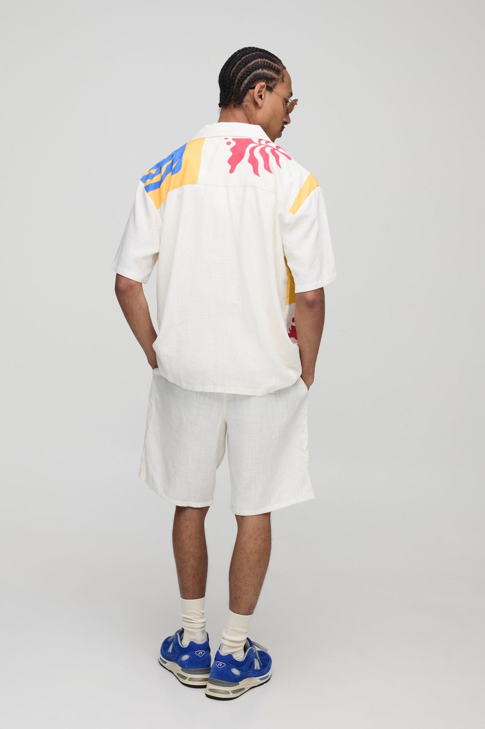 Oversized Abstract Linen Blend Shirt & Relaxed Short Set | boohooMAN USA Product Image