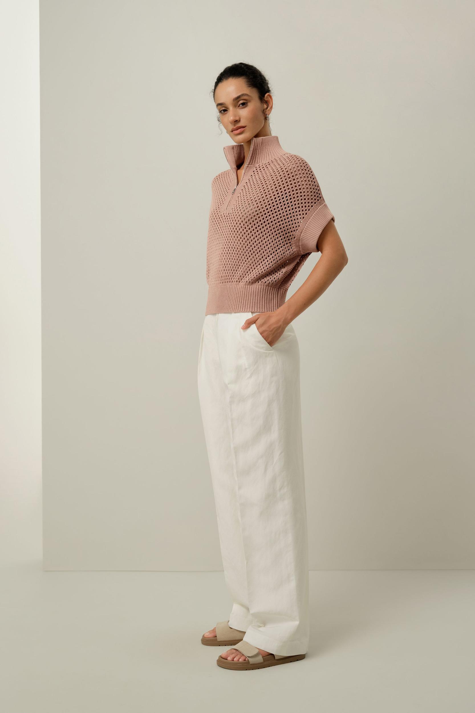 Toscana Pointelle Knit Half-Zip Sweater Product Image