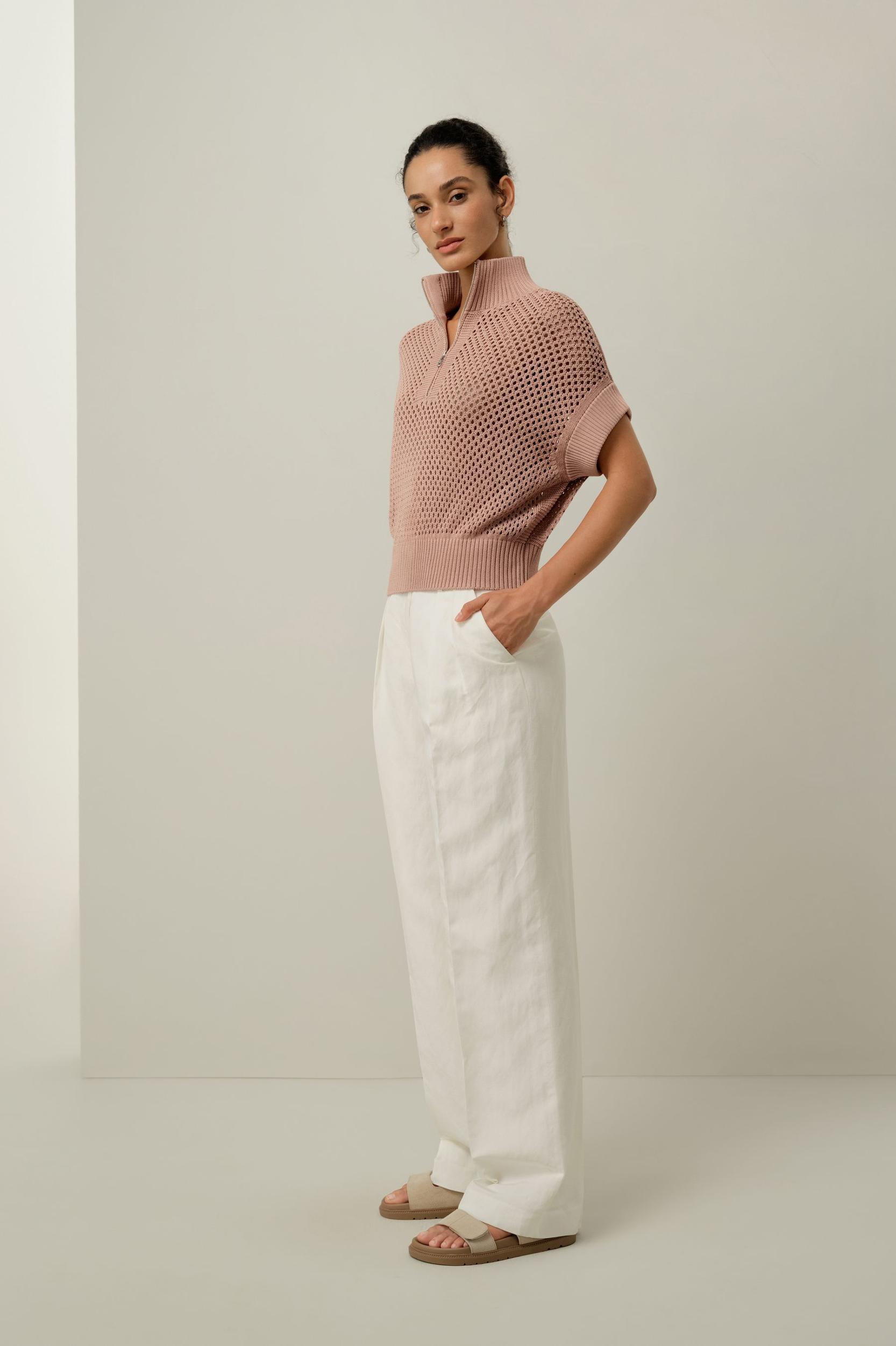 Toscana Pointelle Knit Half-Zip Sweater Product Image