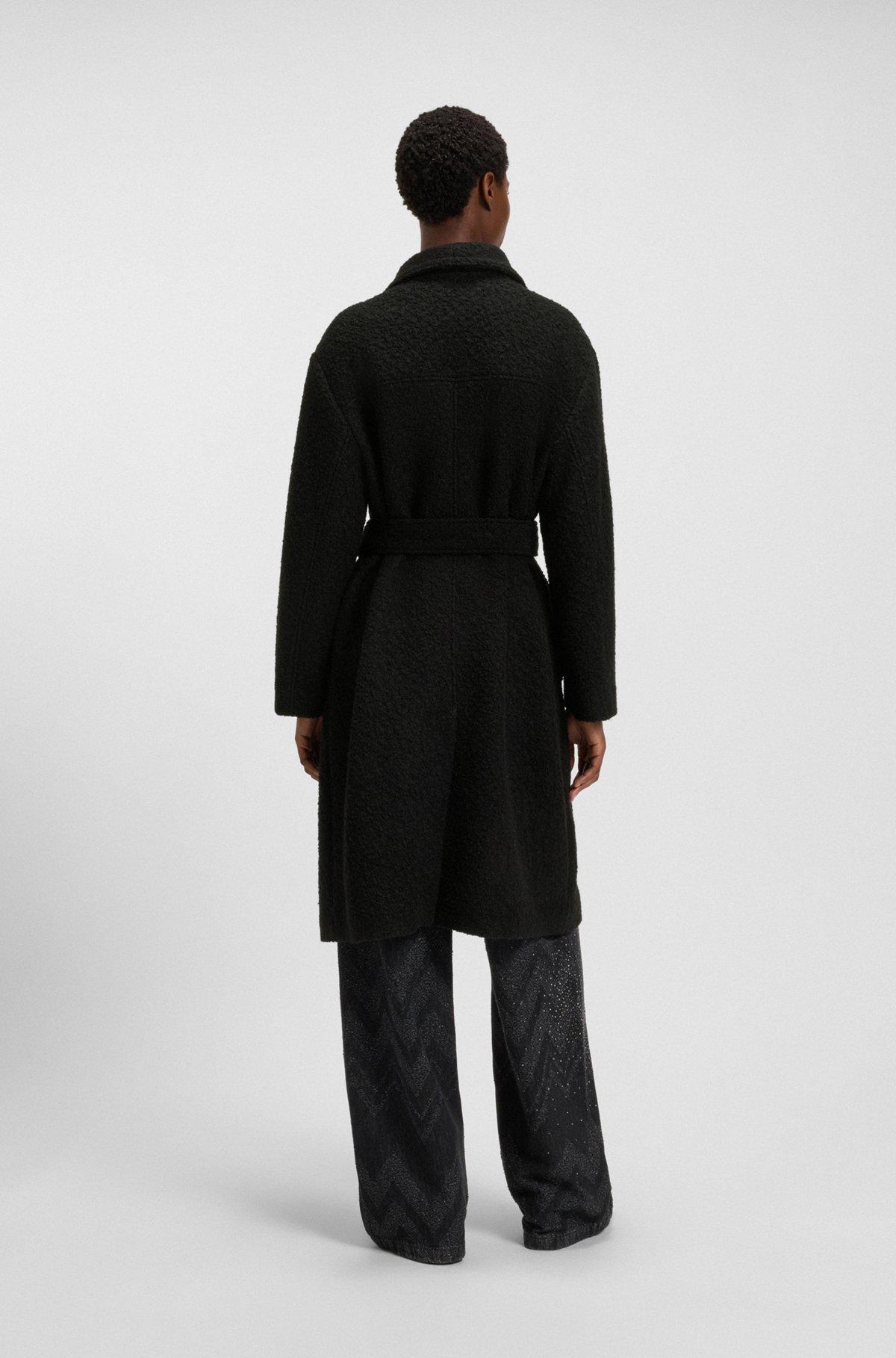 Bouclé coat with belt and stand collar Product Image