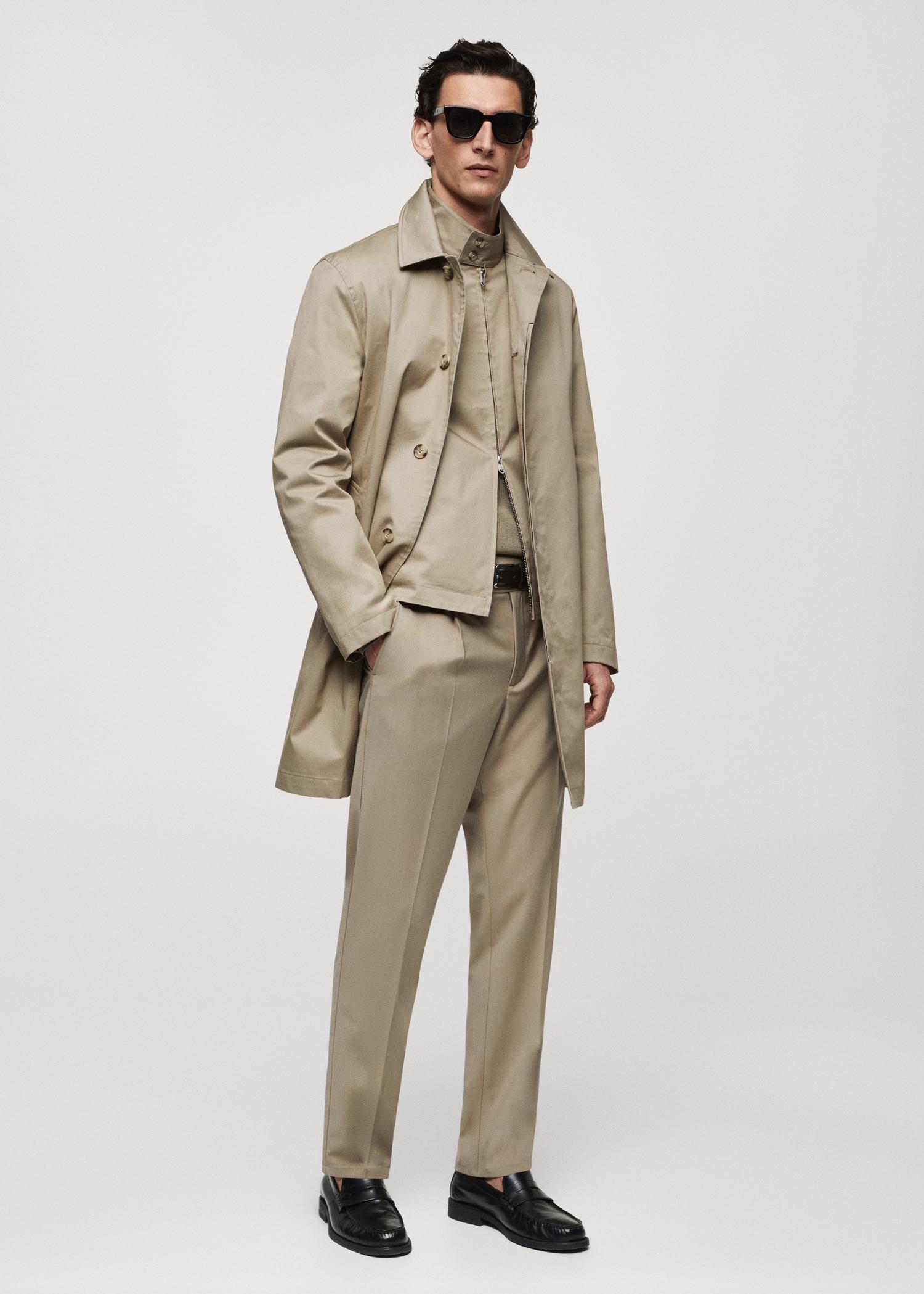 Cotton trench coat with collar detail - Men | MANGO USA Product Image