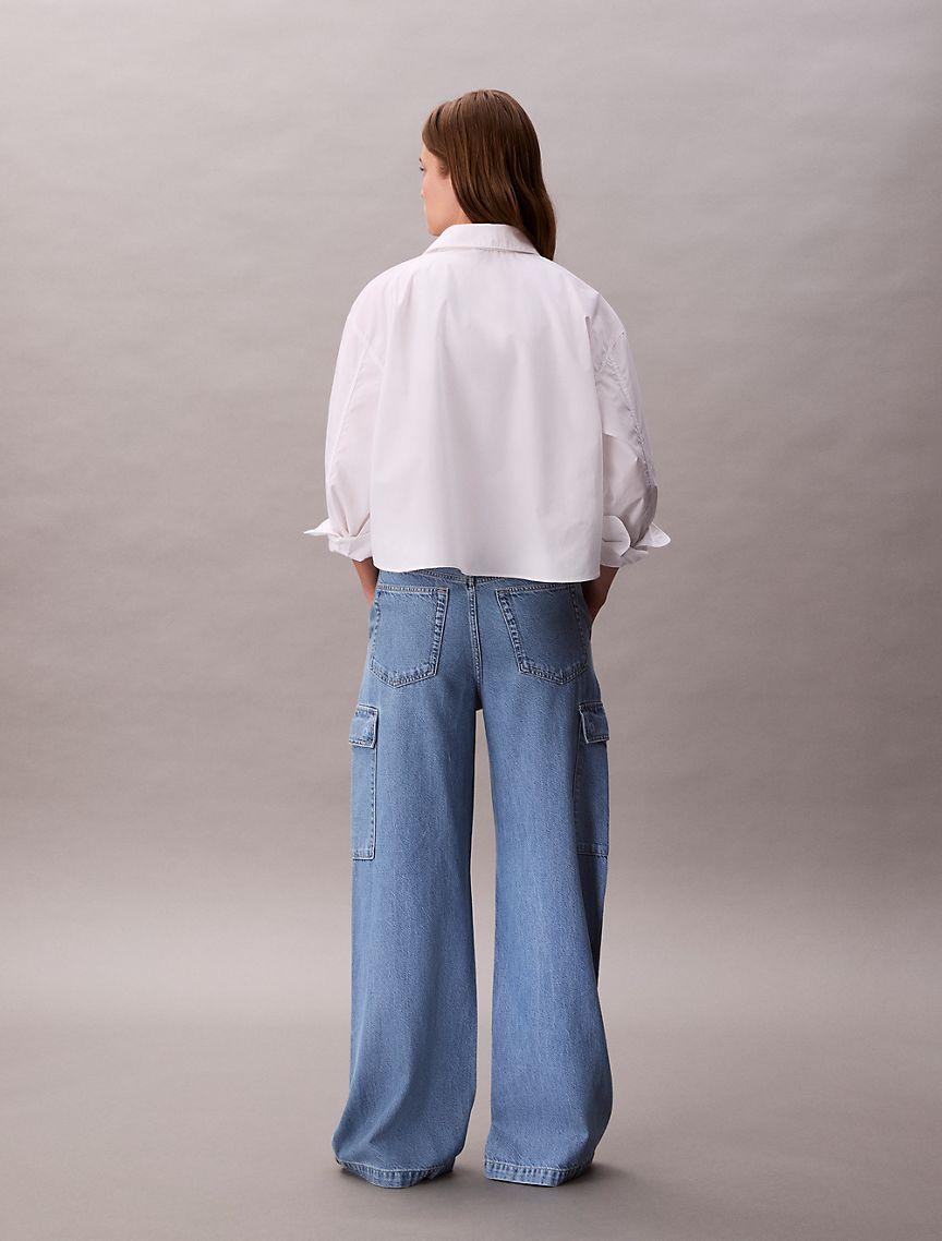 Tencel Blend Wide Leg Cargo Jeans Product Image