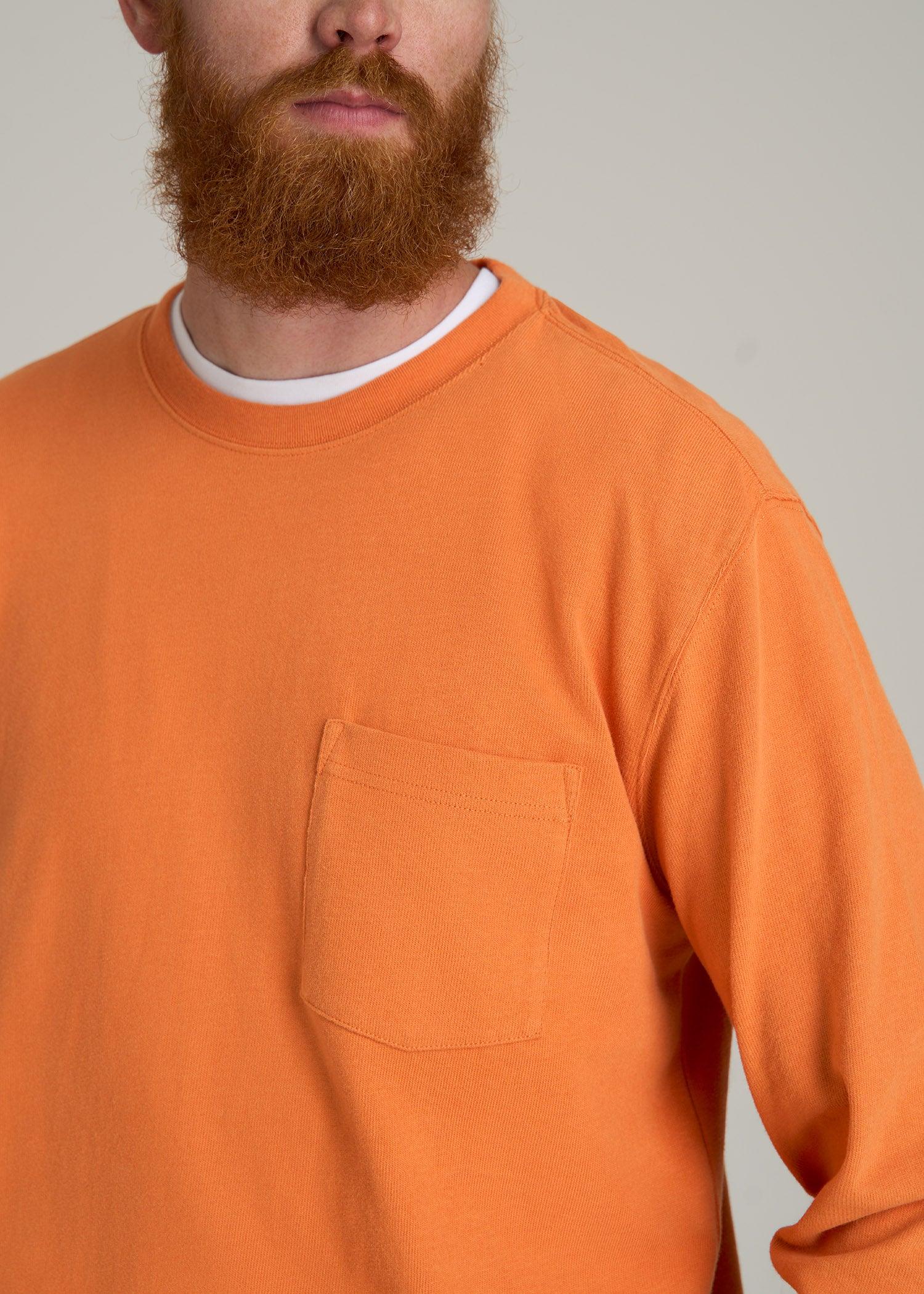 LJ&S Long Sleeve Workwear Pocket Tee for Tall Men in Marmalade Male Product Image