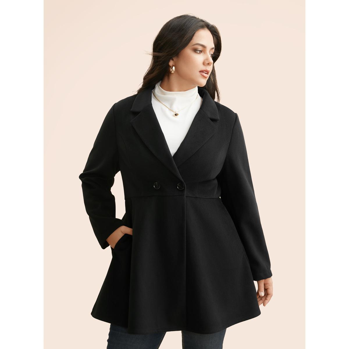 Plus Size Suit Collar Button Up Slightly Stretchy Jacket Women Black Button Bodycon Side seam pocket Everyday Jackets BloomChic 28/5X Product Image