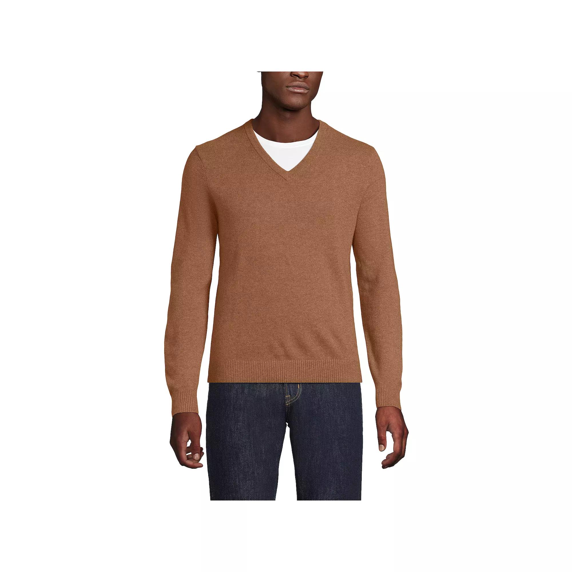 Men's Lands' End Fine-Gauge Cashmere V-neck Sweater,  Product Image