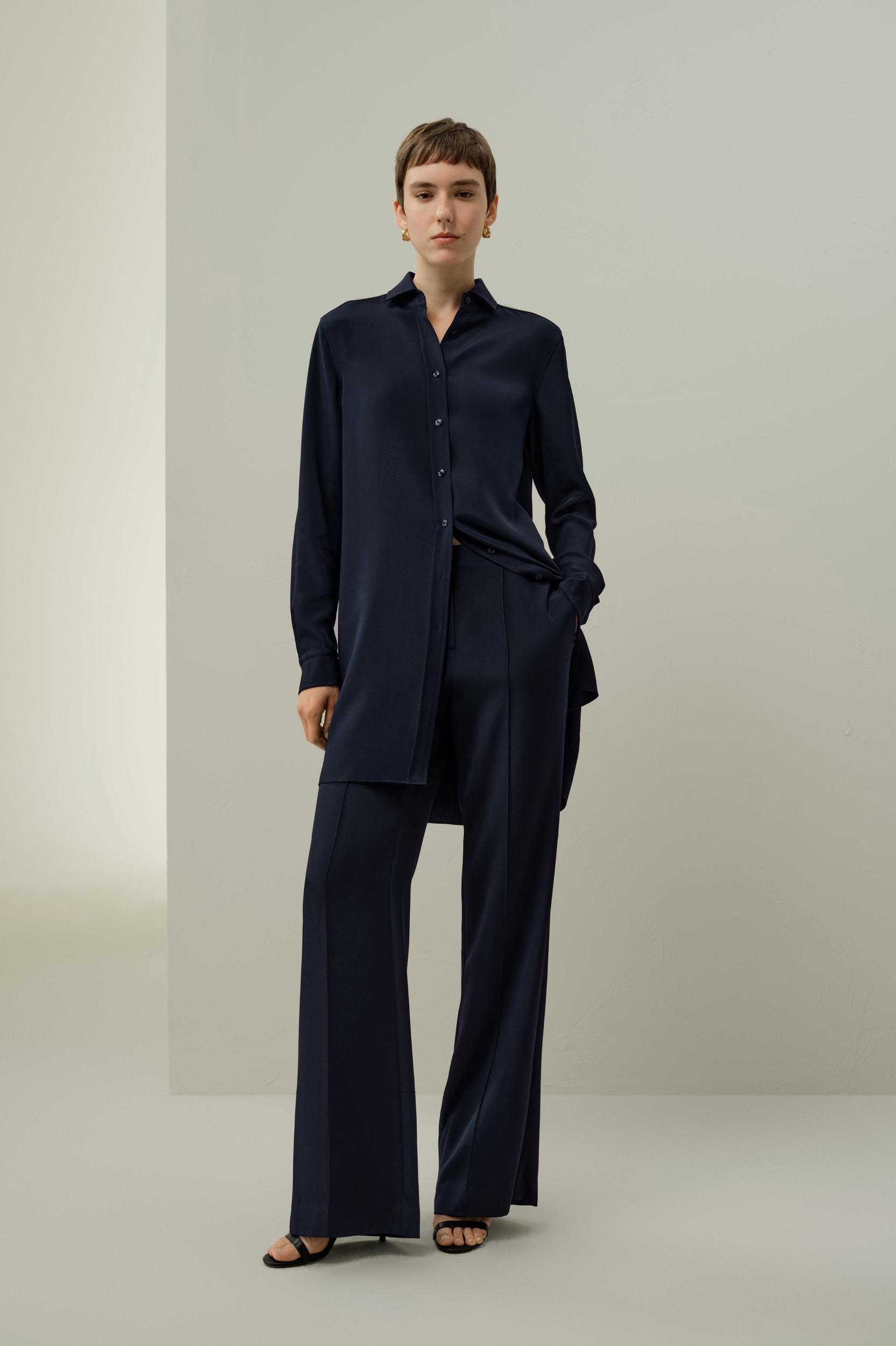 LILYSILK Shirt for Women Silk - Midnight Blue Mulberry Silk - Organic Long Sleeve Tops XS Product Image