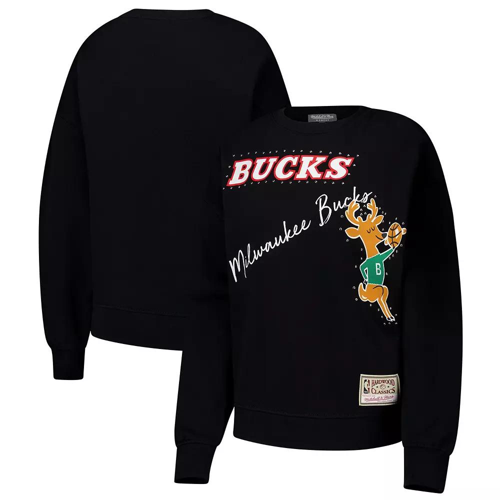 Women's Mitchell & Ness Black Milwaukee Bucks Hardwood Classics Home Team Pullover Sweatshirt,  Product Image