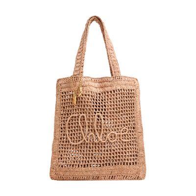CHLOÉ Summer Banana Embellished Crocheted Embroidered Faux Raffia Tote In Beige Product Image