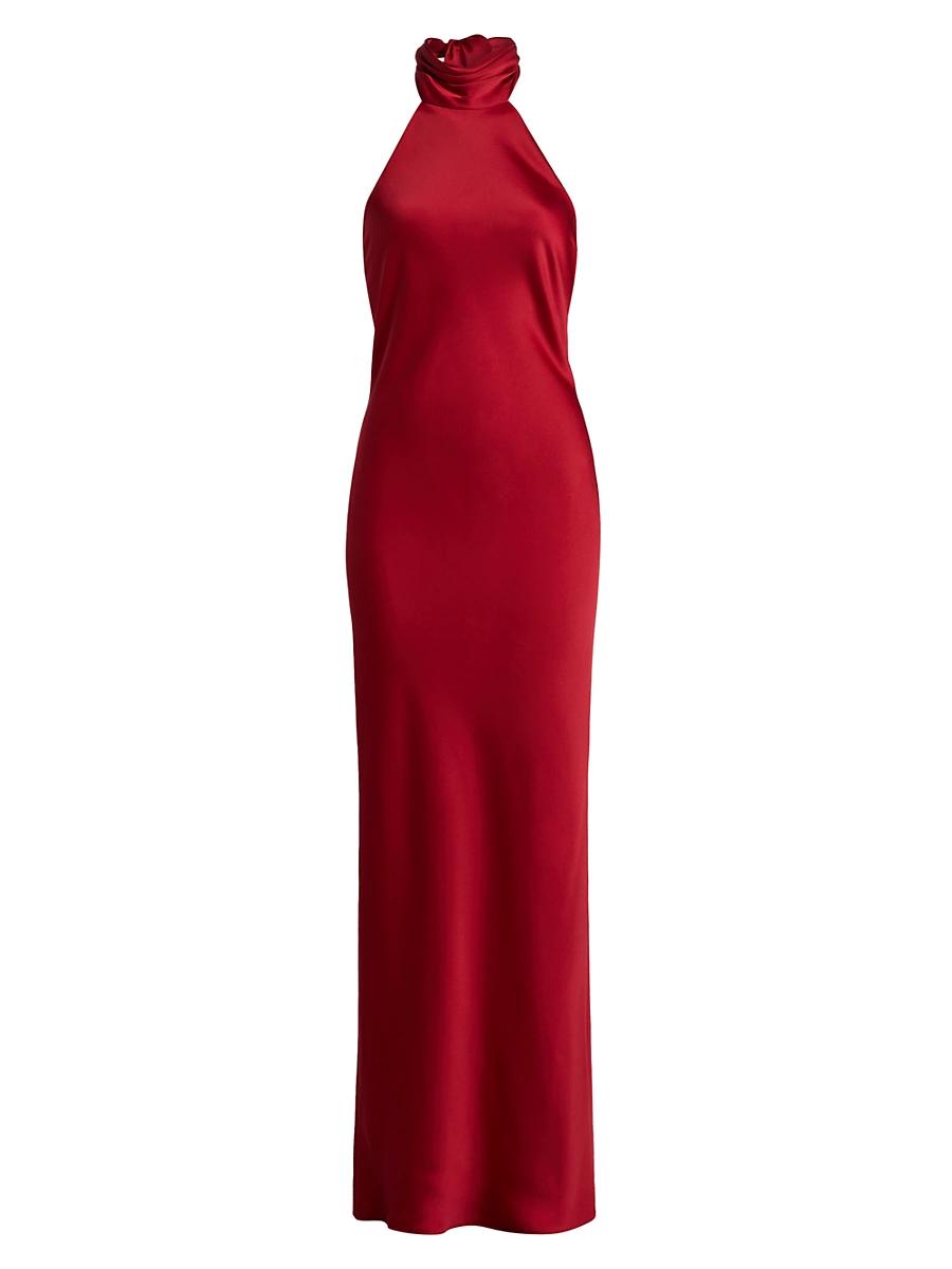 Womens Tatiana High-Neck Satin Gown Product Image