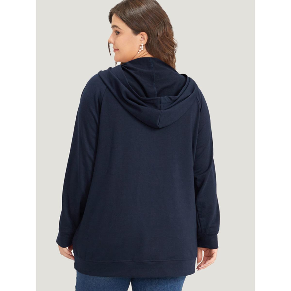 Plus Size Solid Half Zip Hooded Pocket Raglan Sleeve Sweatshirt Women Indigo Casual Elastic cuffs Hooded Dailywear Sweatshirts BloomChic 30/6X Product Image