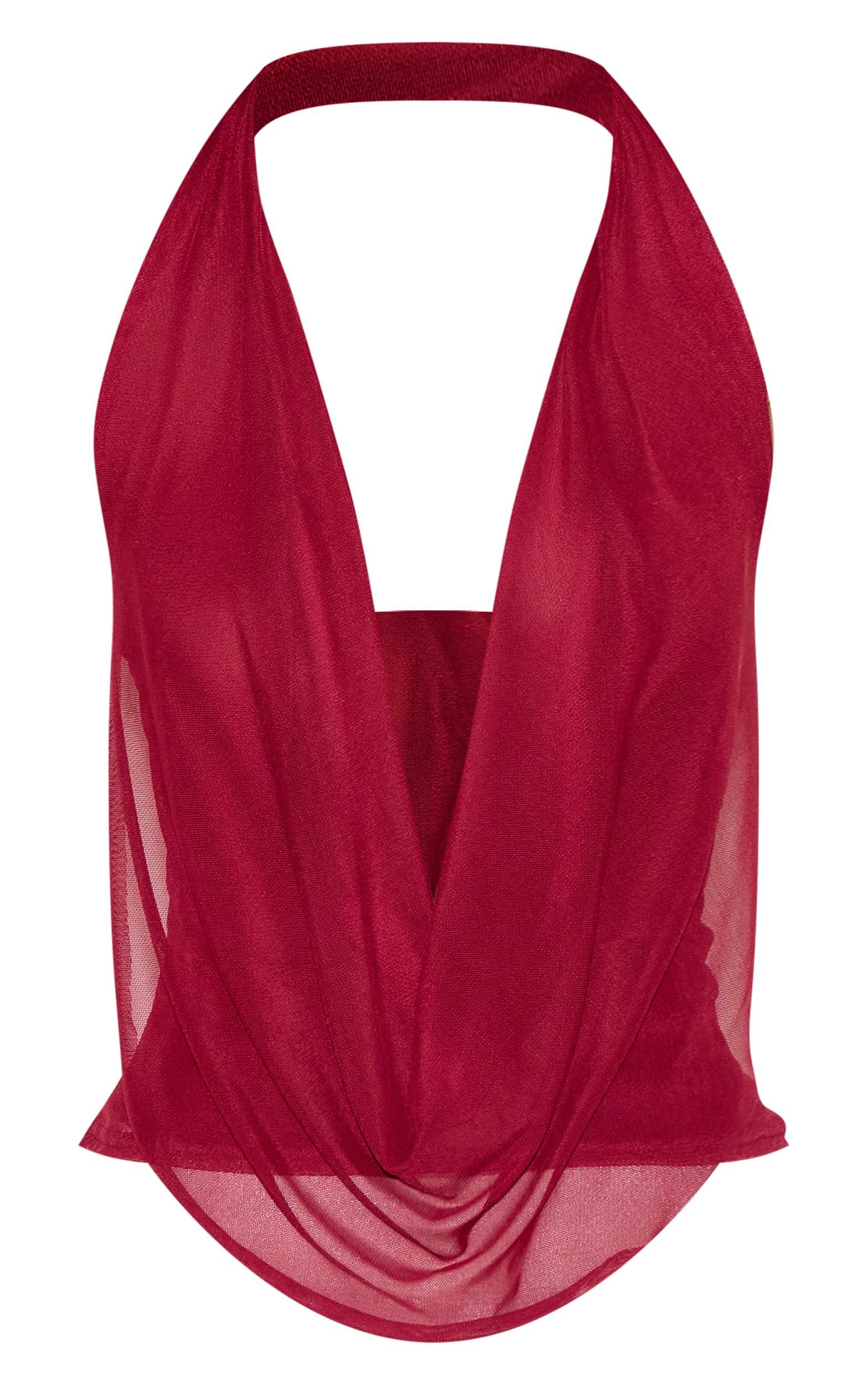 Deep Red Mesh Halter Neck Top Product Image
