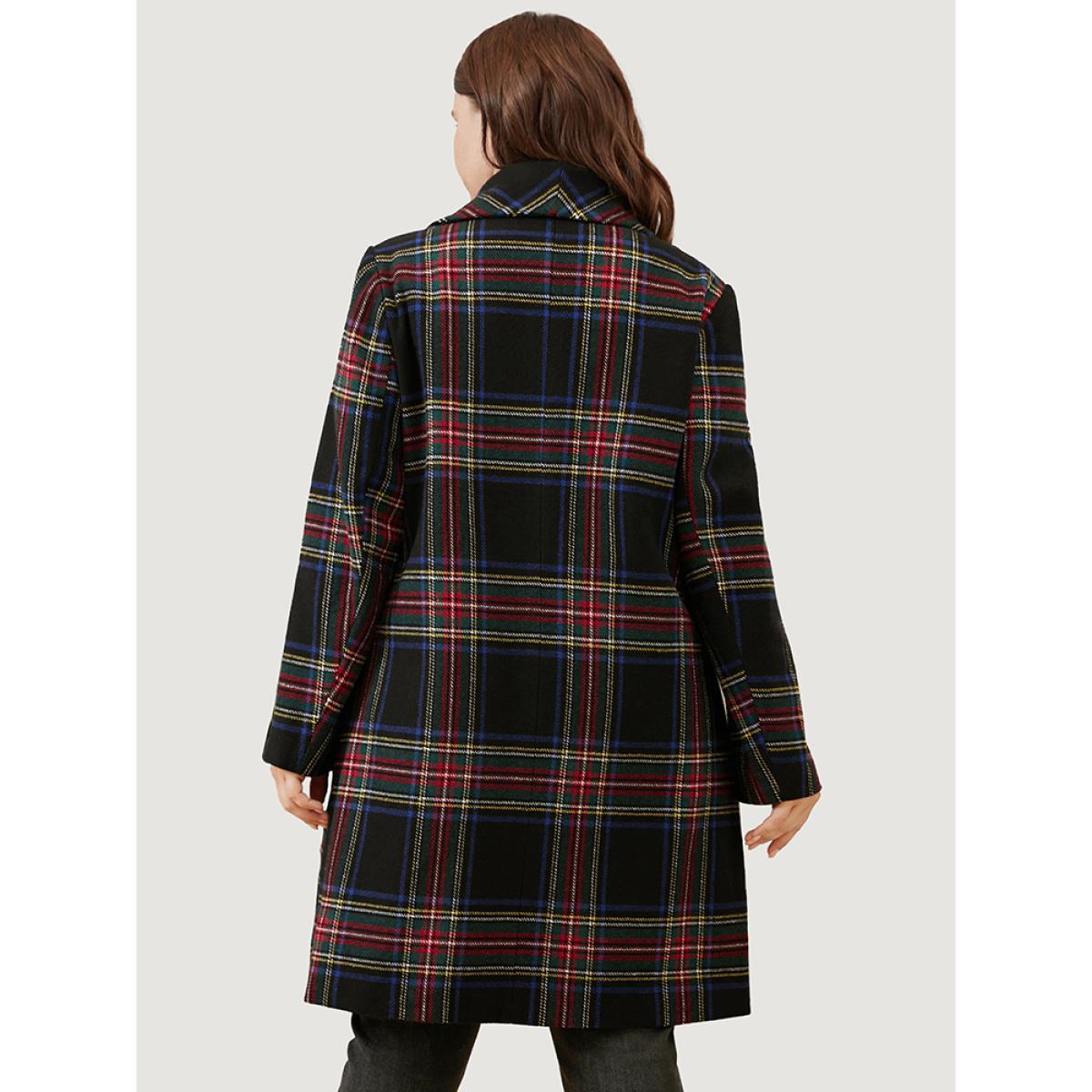 Plus Size Plaid Button Through Pocket Lapel Collar Coat Women Black Casual Pocket Ladies Dailywear Winter Coats BloomChic 12/L Product Image