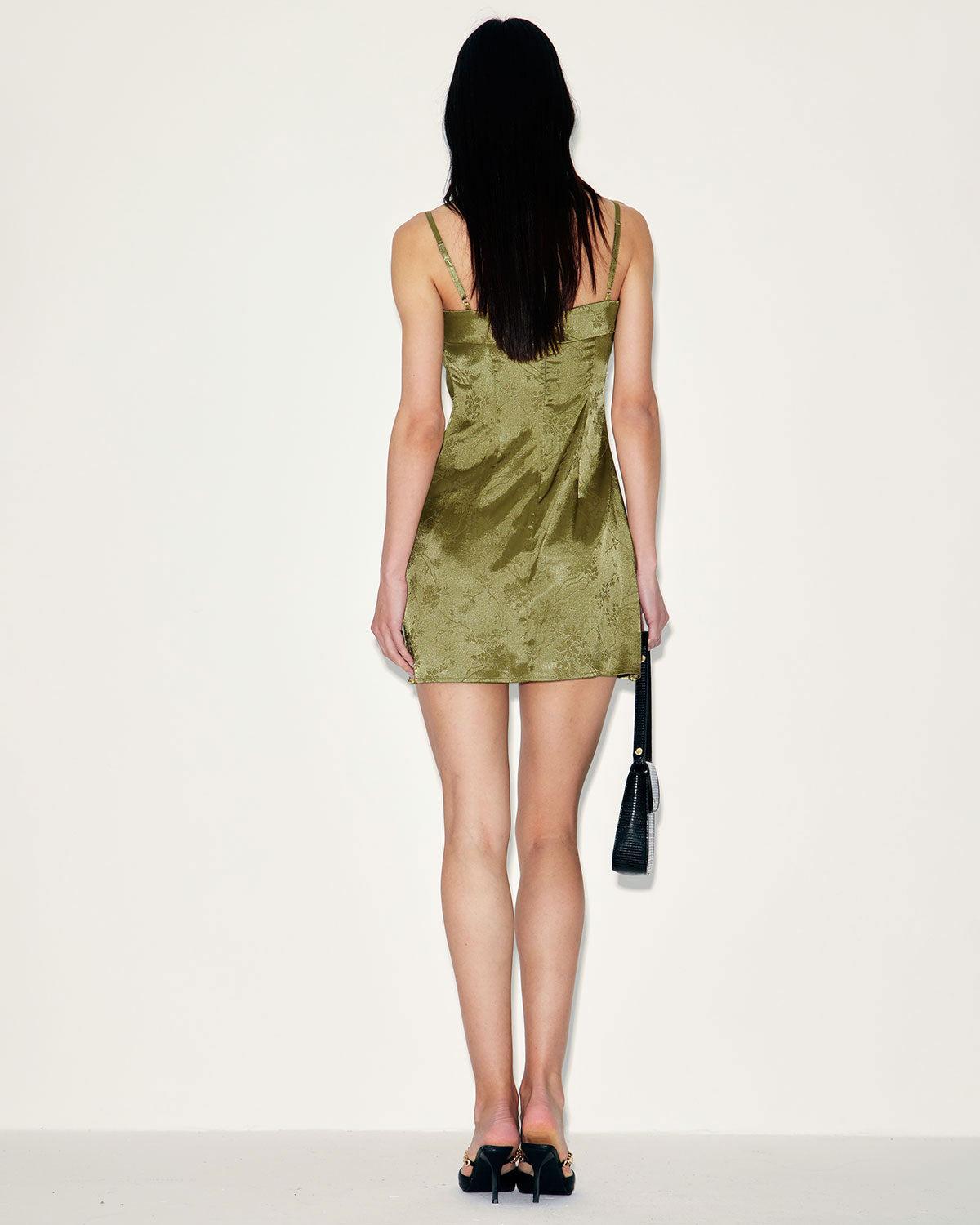 Green Jacquard Satin Slip Mini Dress Product Image