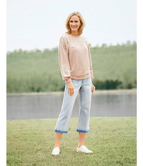 Nurture by Westbound Knit Long Sleeve Crew Neck Embroidered Sweatshirt Product Image