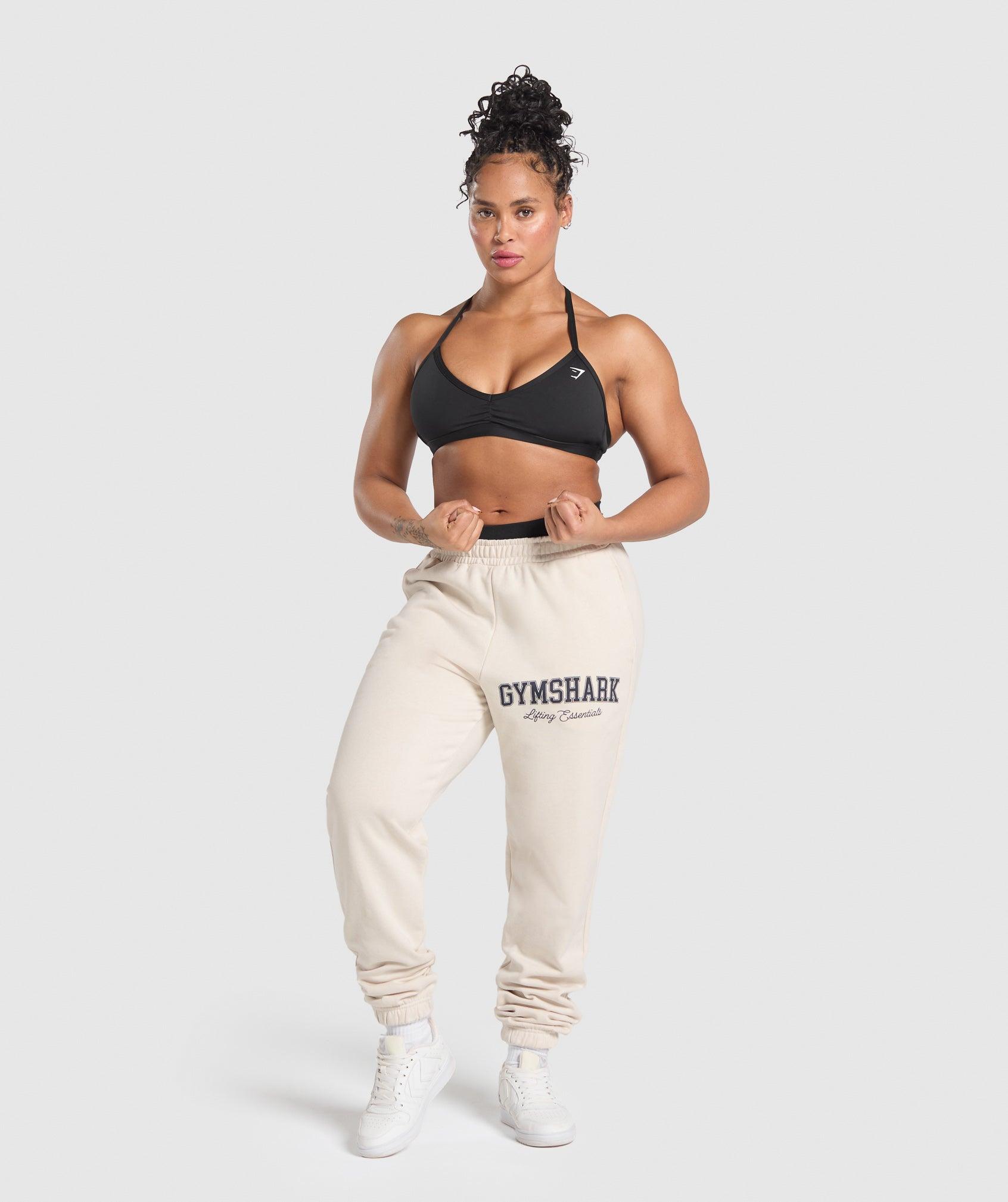 Gymshark Lifting Essentials Graphic Brushed Oversized Joggers - Oat White Female Product Image