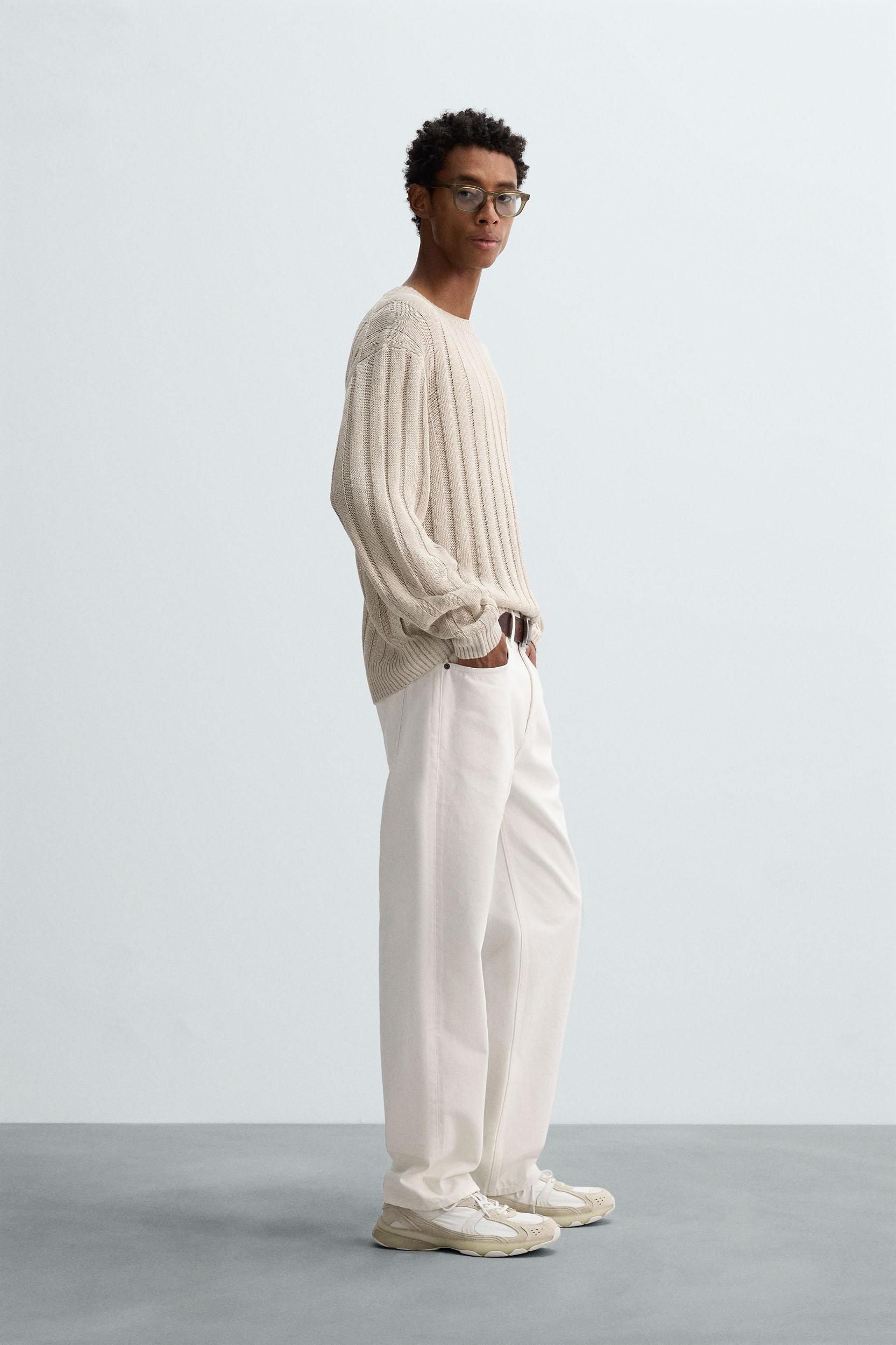 100% LINEN RIBBED SWEATER Product Image