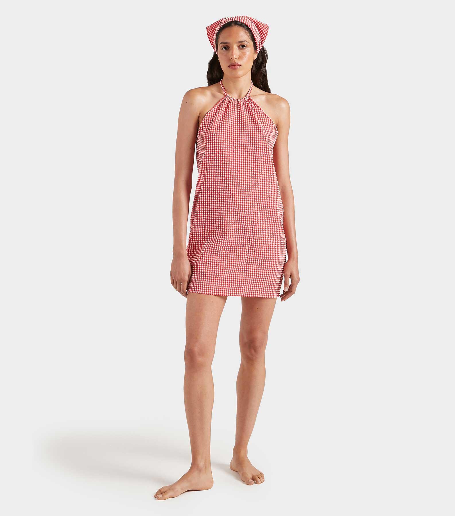 Gingham Seersucker Mini Dress - Red Gingham Product Image