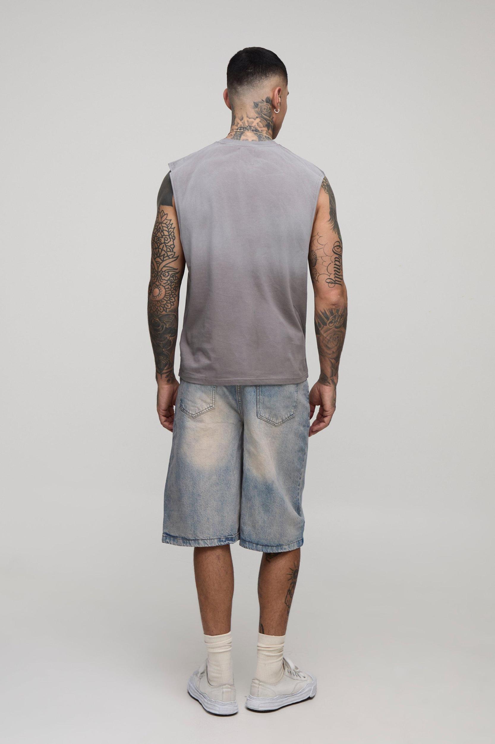 Tall Regular Fit Drop Armhole Spray Wash Tank | boohooMAN USA Product Image