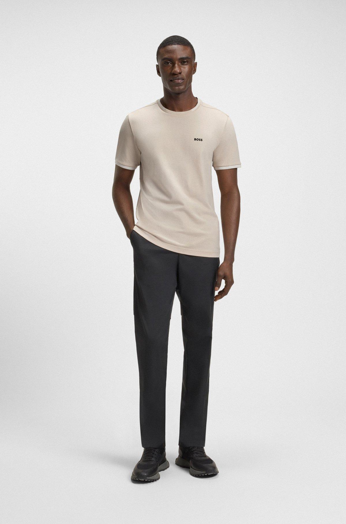 Stretch-cotton T-shirt with logo and stripes Product Image