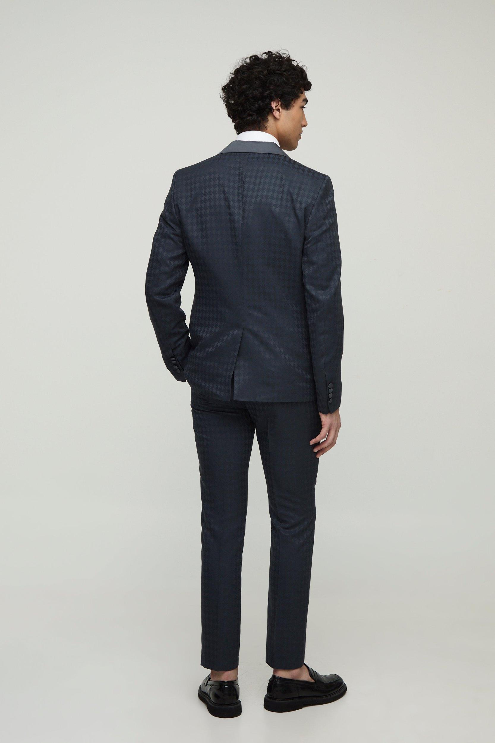 Skinny Tonal Houndstooth Single Breasted Jacket | boohooMAN USA Product Image