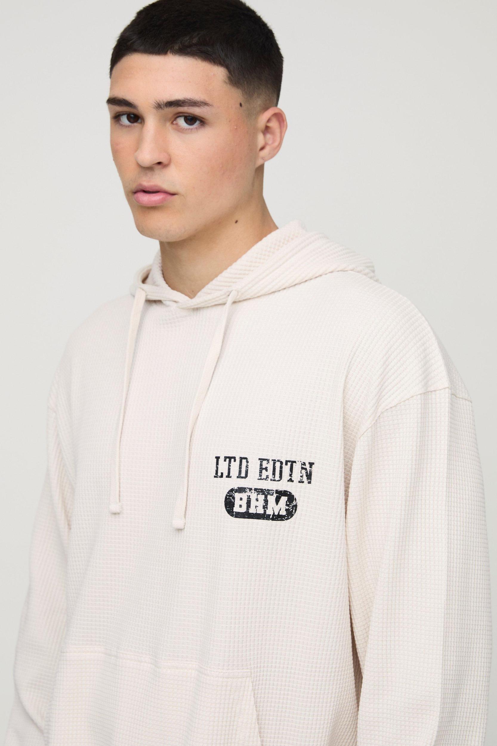 Oversized Waffle Print Hoodie | boohooMAN USA Product Image