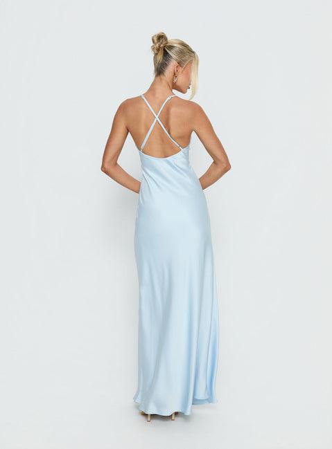 Klairee Halter Lace Maxi Dress Icy Blue Product Image