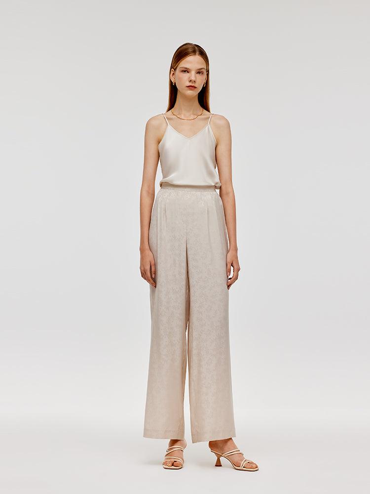 16 Momme Mulberry Silk Jacquard Women Wide Leg Pants Product Image