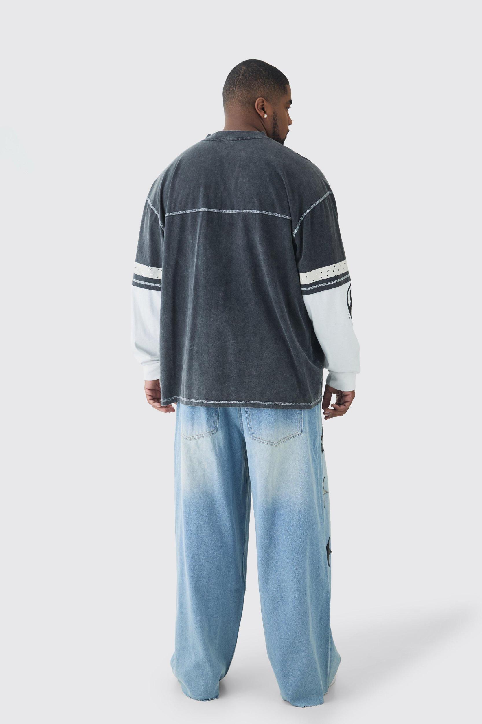 Plus Star Applique Baggy Fit Jeans | boohooMAN USA Product Image