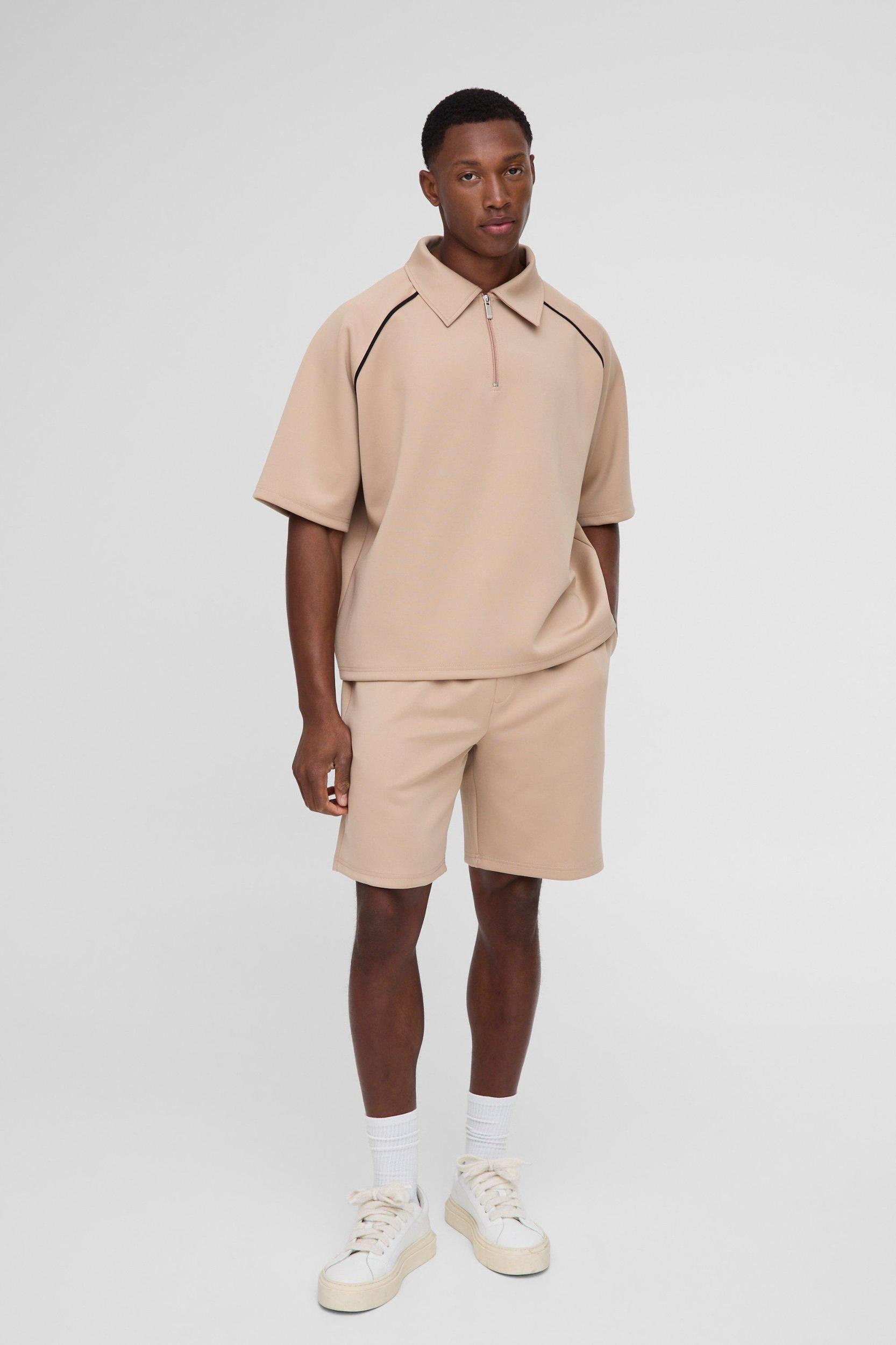 Oversized Boxy Raglan Scuba Polo & Short Set | boohooMAN USA Product Image