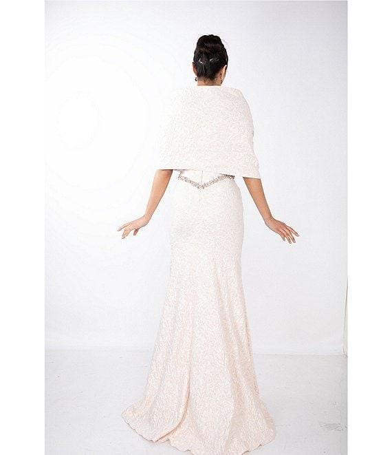 Terani Couture Brocade Twisted Short Sleeve Beaded Waist Mermaid Gown Product Image