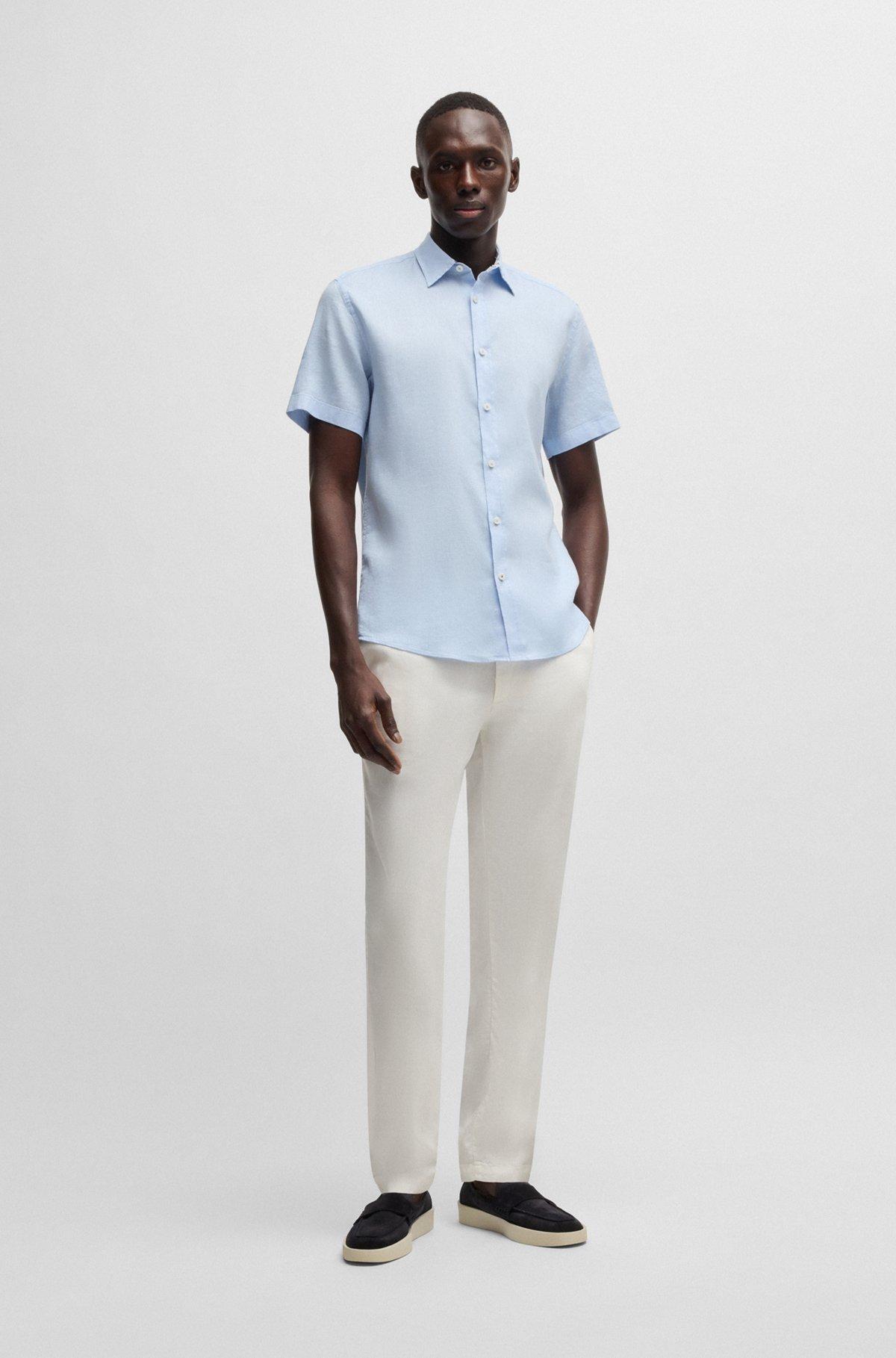 BOSS - Slim-fit shirt in stretch linen - Light Blue Product Image