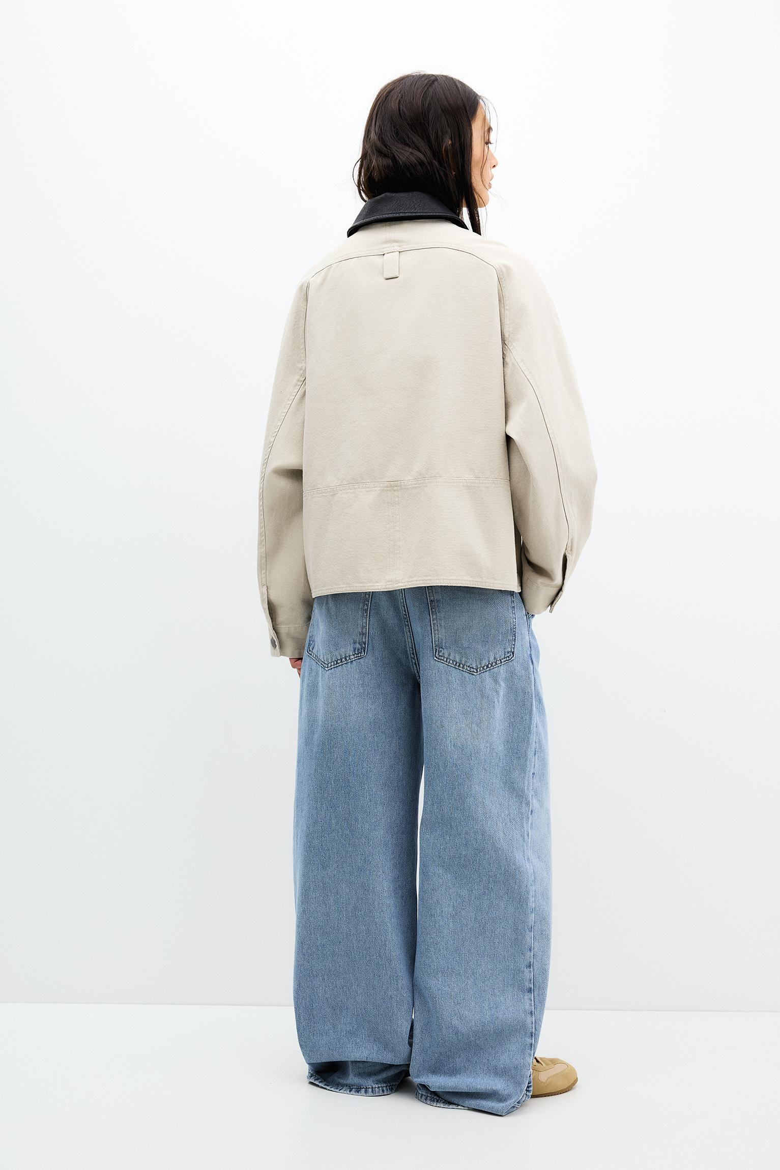 Worker jacket with faux leather collar Product Image