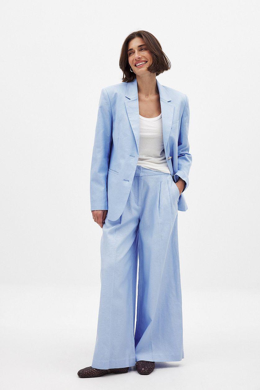 Linen Blend Wide Mid Waist Pants Product Image