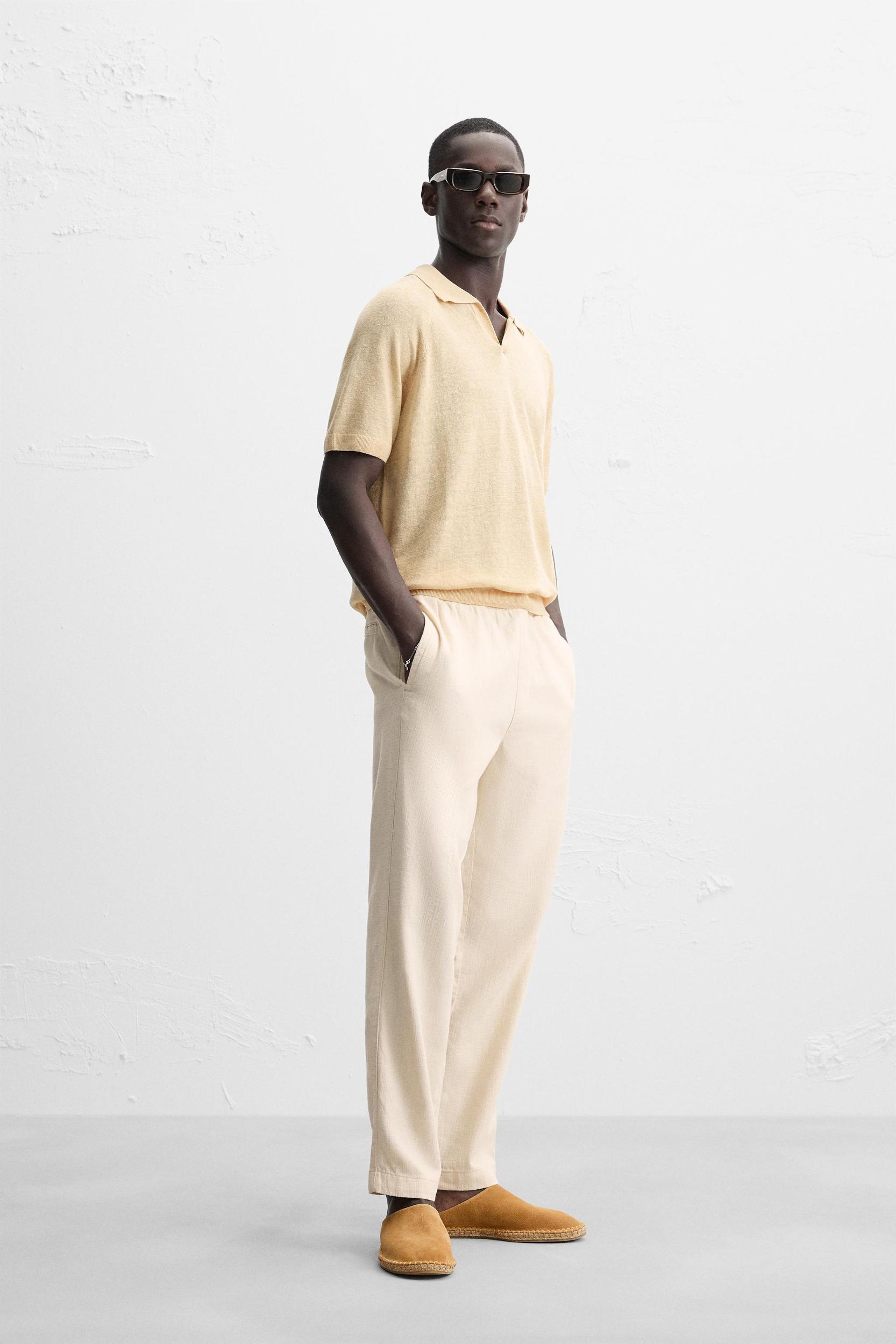 100% LINEN KNIT POLO SHIRT Product Image