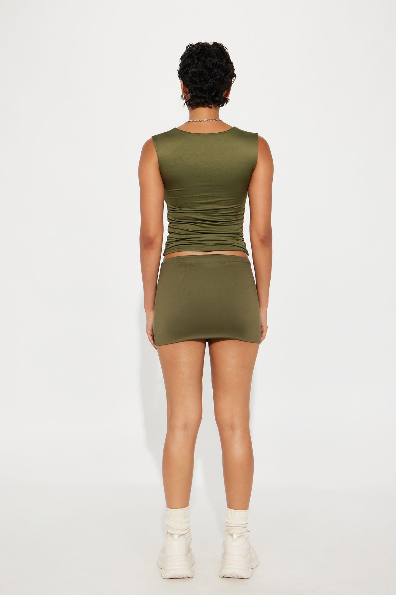 Contour Double Lined Straight Neck Tank Top - Military Green Female Product Image