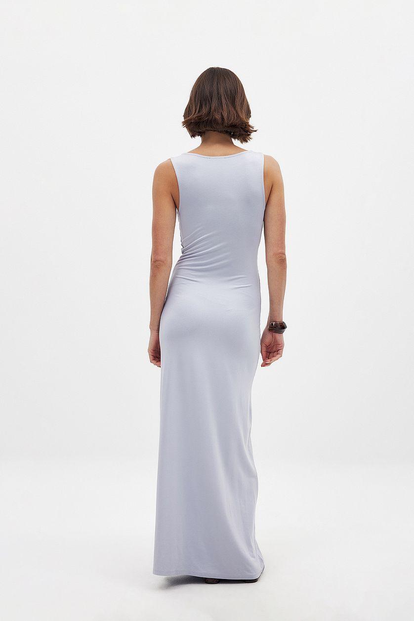 Soft Line Boat Neck Sleeveless Maxi Dress Product Image