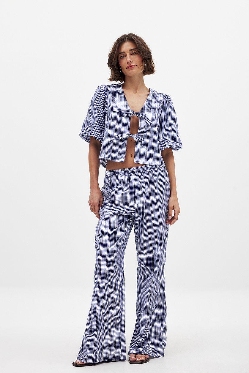 Cotton Tie Front V Neck Blouse Product Image